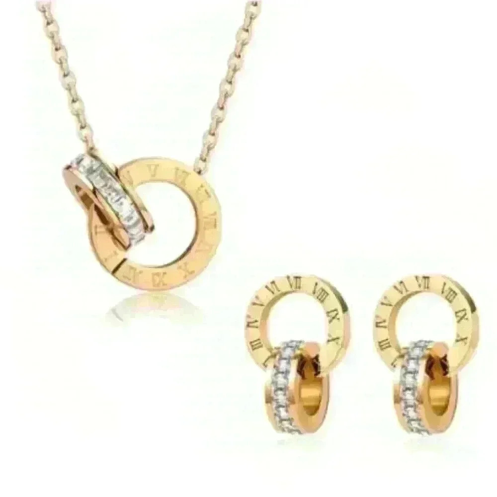 Roman numeral-engraved circles complemented by sparkling cubic zirconia